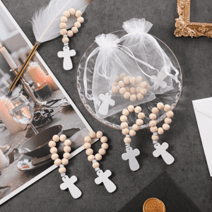 Wooden Rosary with White Mesh Bags