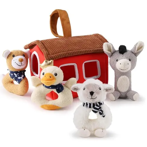  iLearn Plush Baby Rattle Toys, Newborn Soft Barn Farm Stuffed Animal