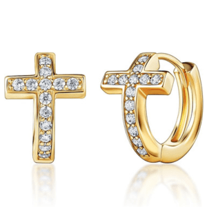 regalos de bautizo Barzel Aretes de cruz de cristal chapados en oro de 18 quilates para mujer