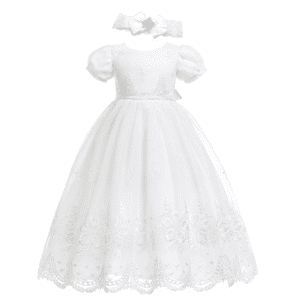 Glamulice Baby-Girls Newborn Satin Christening Baptism Floral Embroidered Dress Gown Outfit VESTIDO DE BAUTIZOS