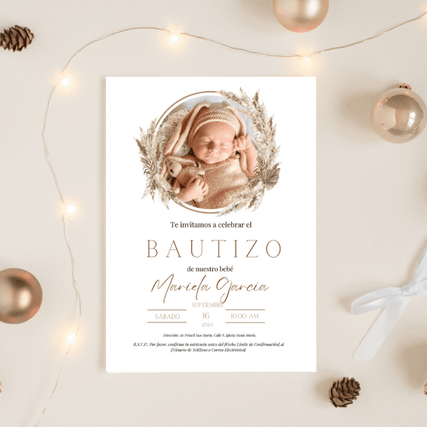 Invitación de Bautizo Digital -Diseño Foto Frame