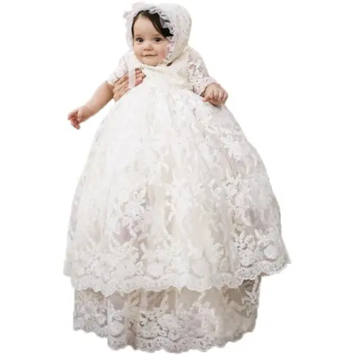 Vestido blanco de bautizo:Baby Long Ivory Christening Gown