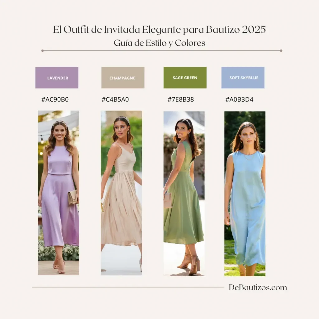 El Outfit de Invitada Elegante para Bautizo 2025- guía de colores