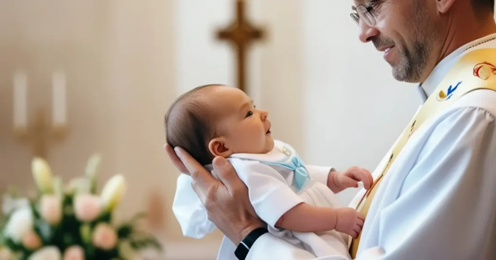 Cuanto dura un bautizo-padre-sostiene-bebé-para-bautizar